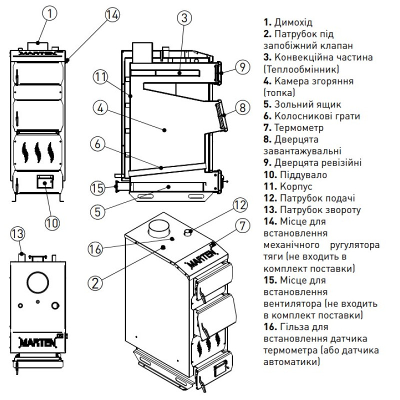 Котел твердотопливный длительного горения MARTEN Praktik-30
