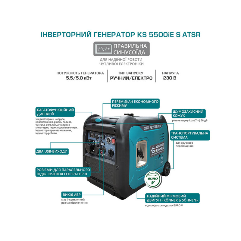Генератор бензиновый инверторный Konner&Sohnen KS 5500iES ATSR